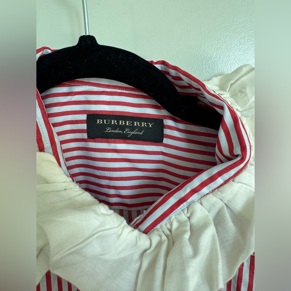 Burberry Vintage Striped Button Down Shirt Flared Victorian Collar Cuffs Size M - Picture 2 of 6